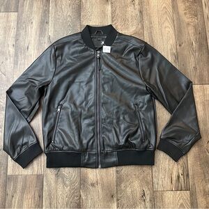 JF J. Ferrar Faux Leather Zip Bomber Jacket Men’s Size L Black